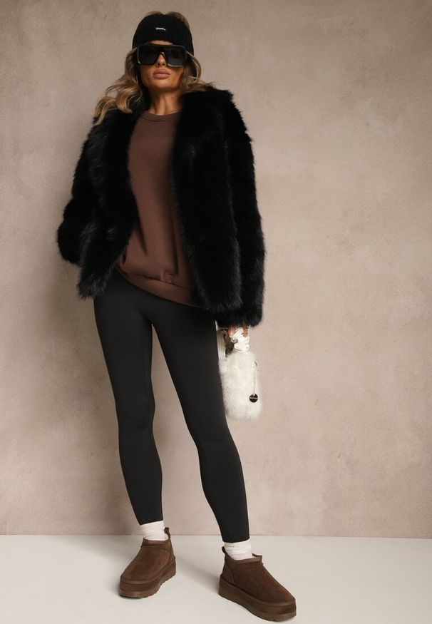 Renee - Czarne Legginsy High Waist Ozdobione Przeszyciem Belanessa. Okazja: na co dzień. Stan: podwyższony. Kolor: czarny. Wzór: aplikacja. Styl: casual