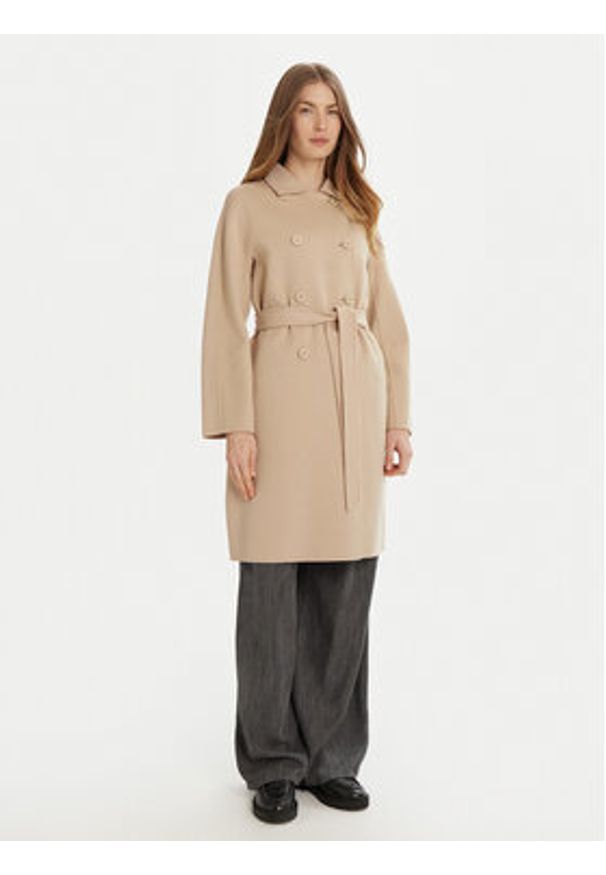 Weekend Max Mara Płaszcz wełniany Avenue 2515011021 Beżowy Regular Fit. Kolor: beżowy. Materiał: wełna