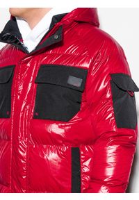 Ombre Clothing - Kurtka męska zimowa C457 - czerwona - XL. Kolor: czerwony. Materiał: poliester. Wzór: aplikacja. Sezon: zima #5