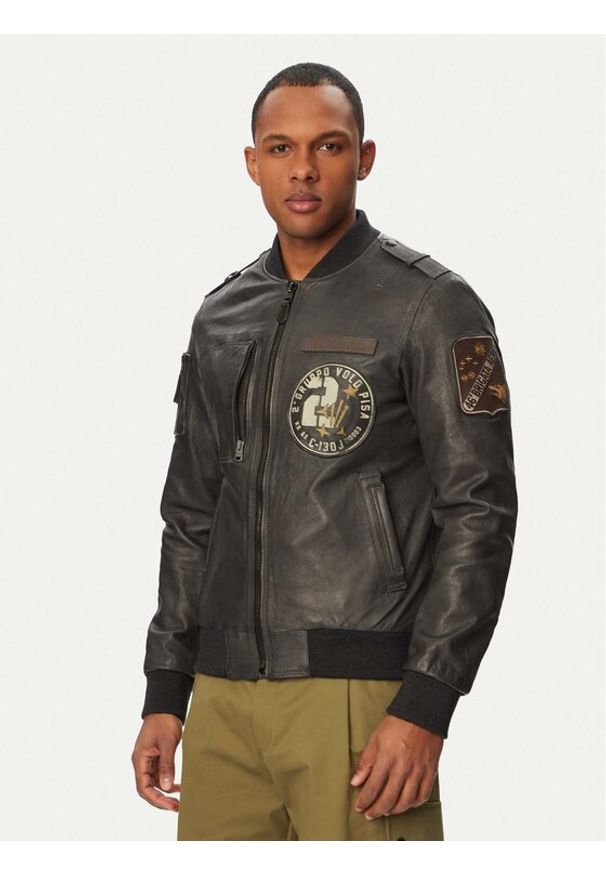 Aeronautica Militare Kurtka skórzana 261PN5055U100839 Czarny Regular Fit. Kolor: czarny. Materiał: skóra