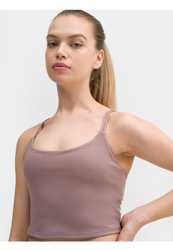 4f - 4F Crop top do jogi i pilatesu z materiałów z recyklingu damski XL. Kolor: brązowy. Materiał: materiał. Długość rękawa: na ramiączkach. Długość: krótkie. Sport: joga i pilates