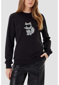 Karl Lagerfeld - KARL LAGERFELD Bluza czarna damska z cyrkoniami Ikon RS, Rozmiar XS. Okazja: na co dzień. Kolor: czarny. Materiał: bawełna. Wzór: aplikacja. Styl: casual, klasyczny, elegancki