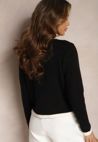 Renee - Czarny Kardigan z Wiskozowej Dzianiny w Stylu Retro Litare. Kolor: czarny. Materiał: dzianina, wiskoza. Styl: retro