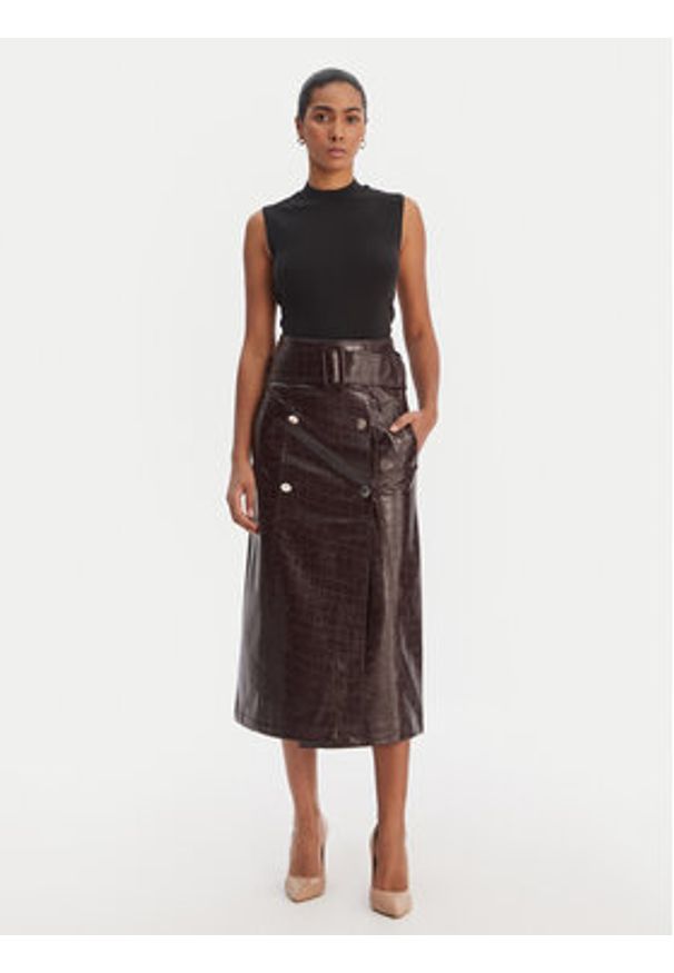Morgan Spódnica z imitacji skóry 261-JADYNA Brązowy Slim Fit. Kolor: brązowy. Materiał: skóra