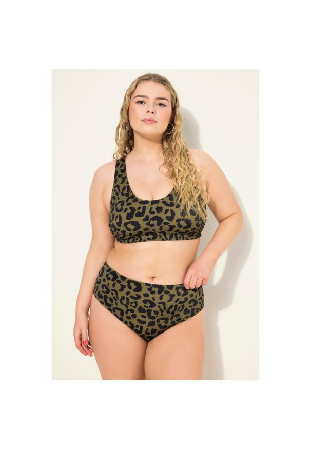 ULLA POPKEN - Damskie Figi od bikini wysoki stan wzór w panterkę. Stan: podwyższony. Kolekcja: plus size. Kolor: zielony. Materiał: elastan, poliamid, materiał. Wzór: motyw zwierzęcy