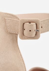 Renee - Beżowe Czółenka na Obcasie Typu Słupek ze Skórzaną Wkładką i Paseczkiem Wokół Kostki Belandria. Okazja: na co dzień. Zapięcie: pasek. Kolor: beżowy. Materiał: skóra. Obcas: na obcasie. Styl: casual, elegancki. Wysokość obcasa: średni #3