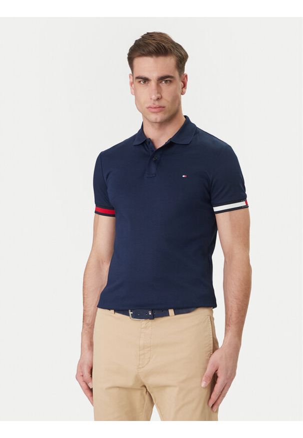TOMMY HILFIGER - Tommy Hilfiger Polo MW0MW42743 Granatowy Slim Fit. Typ kołnierza: polo. Kolor: niebieski. Materiał: bawełna