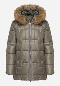 Born2be - Zielona Pikowana Kurtka z Kapturem z Odpinanym Futerkiem Galiara. Okazja: na co dzień, na spacer. Typ kołnierza: kaptur. Kolor: zielony. Materiał: futro. Styl: casual, elegancki #6