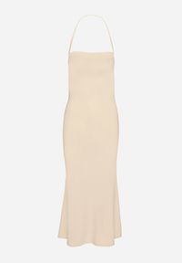 Born2be - Beżowa Taliowana Sukienka Koktajlowa z Wiskozą Izazira. Kolor: beżowy. Materiał: wiskoza. Styl: wizytowy #5