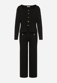Born2be - Czarny Dzianinowy Komplet z Wiskozą w Eleganckim Stylu Kardigan i Spodnie Delisana. Kolor: czarny. Materiał: dzianina, wiskoza #5