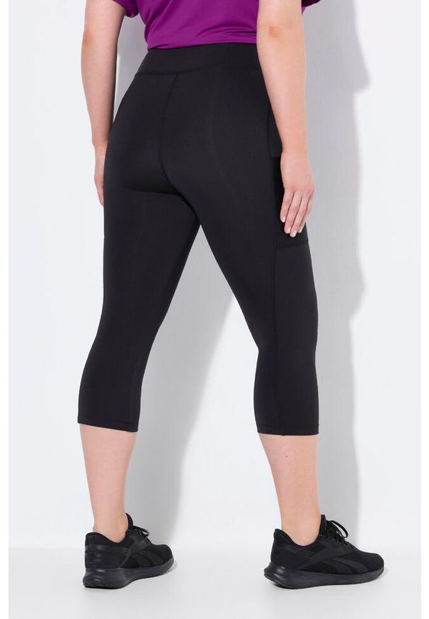 ULLA POPKEN - Damskie Legginsy 3/4 długość do łydek wysoki stan szybkoschnący materiał. Stan: podwyższony. Kolekcja: plus size. Kolor: czarny. Materiał: elastan, poliester, materiał. Długość: do łydek