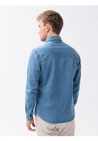 Ombre Clothing - Koszula męska z długim rękawem K568 - niebieska - L. Kolor: niebieski. Materiał: jeans, bawełna. Długość rękawa: długi rękaw. Długość: długie #6