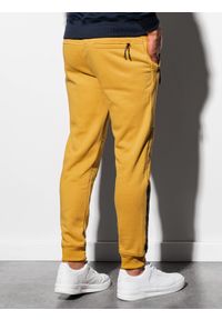 Ombre Clothing - Spodnie męskie dresowe z przeszyciami - żółte V7 OM-PASK-0137 - XXL. Kolor: żółty. Materiał: dresówka. Wzór: nadruk #1