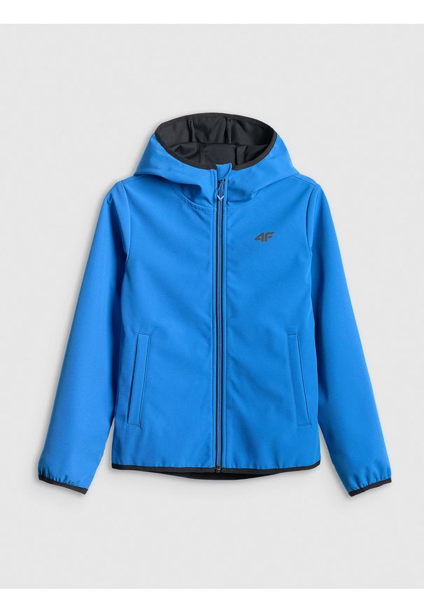 4f - 4F Kurtka softshell wiatroodporna membrana 5000 chłopięca - niebieska 134 (8-9 lat). Okazja: na uczelnię. Kolor: niebieski. Materiał: softshell. Sezon: lato
