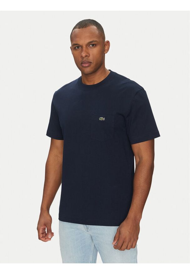 Lacoste T-Shirt TH2827 Granatowy Regular Fit. Kolor: niebieski. Materiał: bawełna