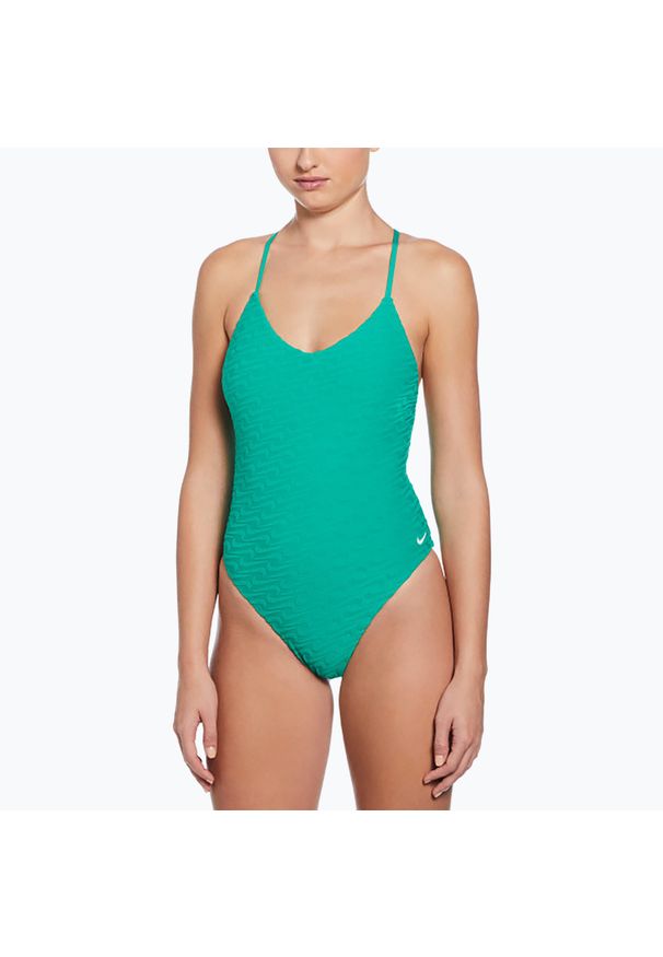 Strój pływacki jednoczęściowy damski Nike Swoosh Link Y-Back. Kolor: zielony