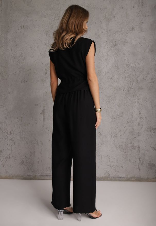 Renee - Czarny Komplet Utility z Wiskozy Spodnie i Bluzka na Suwak ze Ściągaczem Petolira. Kolor: czarny. Materiał: wiskoza