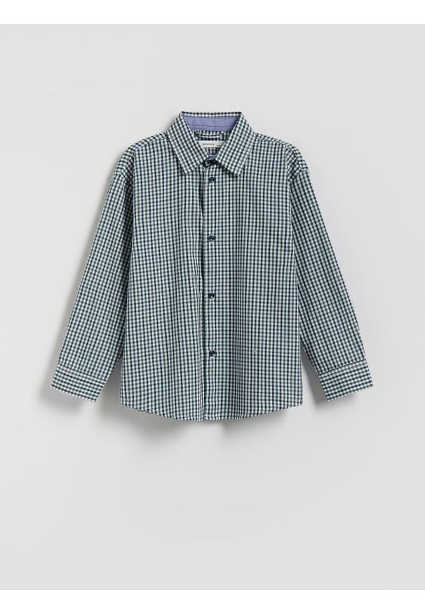Reserved - Koszula w drobną kratę - zielony. Kolor: zielony. Materiał: tkanina, bawełna