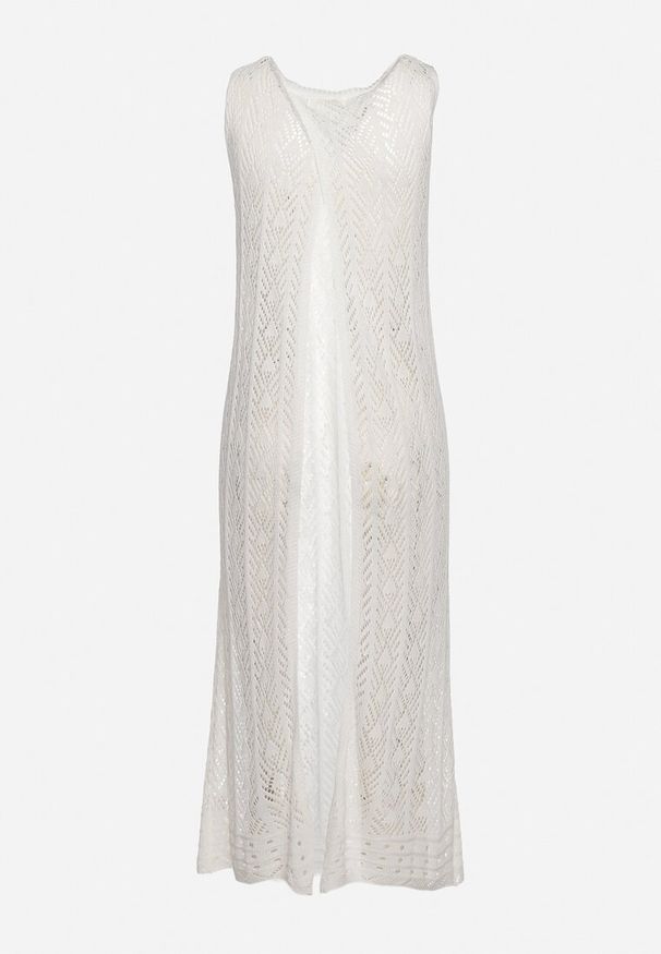 Born2be - Biała Ażurowa Tunika Boho bez Rękawów Kimalia. Okazja: na co dzień. Kolor: biały. Materiał: wiskoza. Długość rękawa: bez rękawów. Wzór: ażurowy. Styl: boho