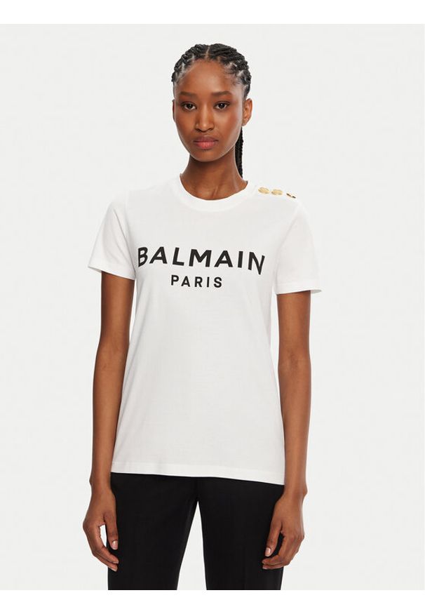 Balmain T-Shirt BF1EF005BB02 Biały Regular Fit. Kolor: biały. Materiał: bawełna