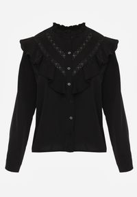 Renee - Czarna Koszula z Falbanami i Koronkowymi Wstawkami Eletoma. Typ kołnierza: kołnierz z falbankami. Kolor: czarny. Materiał: koronka. Wzór: koronka #8