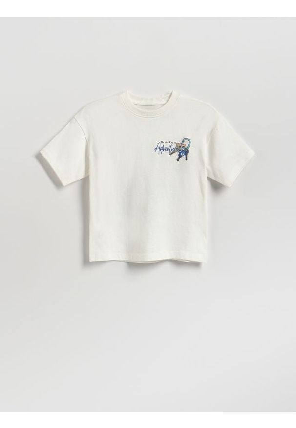 Reserved - Bawełniany t-shirt z nadrukiem - biały. Kolor: biały. Materiał: bawełna. Wzór: nadruk