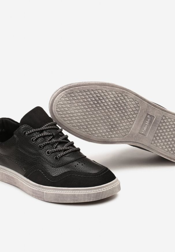 Born2be - Czarne Buty Sportowe Tenisówki Przed Kostkę ze Skórzaną Wkładką Ptil. Wysokość cholewki: przed kostkę. Nosek buta: okrągły. Zapięcie: sznurówki. Kolor: czarny. Materiał: skóra. Obcas: na obcasie. Wysokość obcasa: niski