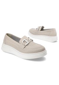 Beżowe Mokasyny S.Barski Eleganckie Obuwie Damskie. Kolor: beżowy. Materiał: materiał. Styl: elegancki #4