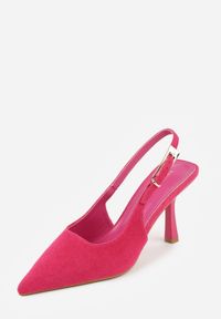 Renee - Fuksjowe Szpilki Slingback VICES z Imitacji Zamszu z Prostokątną Klamerką Natuma. Okazja: na co dzień, na randkę, na ślub cywilny, na wesele. Zapięcie: klamry. Kolor: różowy. Materiał: zamsz. Obcas: na szpilce. Styl: casual, elegancki #3