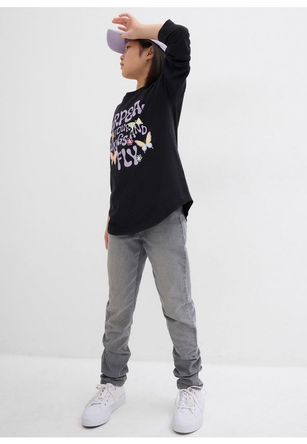 bonprix - Bluzka z długim rękawem z czystej bawełny organicznej. Kolor: czarny. Materiał: bawełna. Długość rękawa: długi rękaw. Długość: długie. Wzór: nadruk. Styl: elegancki