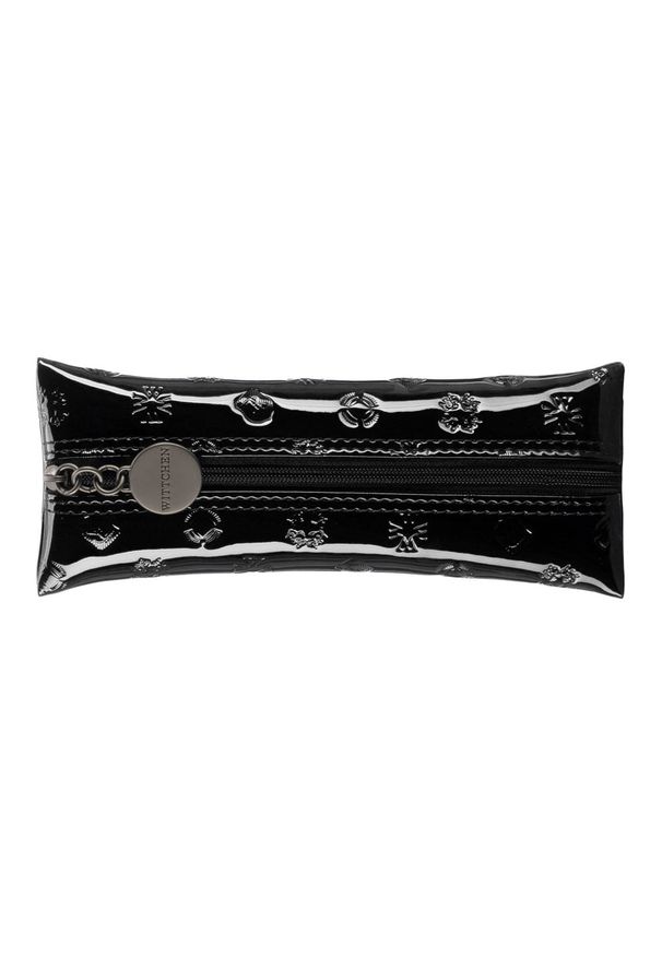 Wittchen - Etui na klucze ze skóry lakierowanej z monogramem. Kolor: czarny. Materiał: skóra, lakier. Wzór: aplikacja