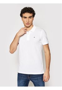 Tommy Jeans Polo DM0DM04266 Biały Slim Fit. Typ kołnierza: polo. Kolor: biały. Materiał: bawełna