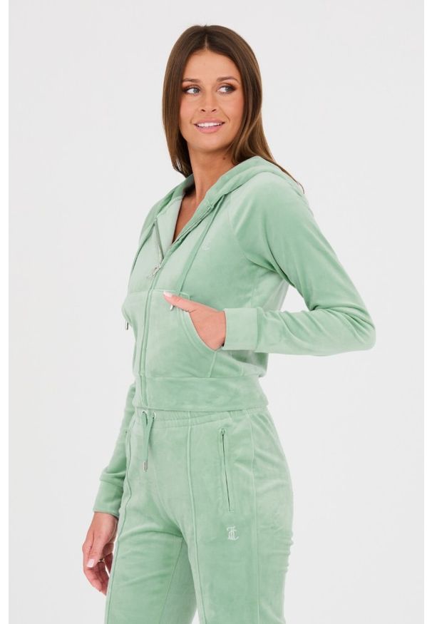Juicy Couture - JUICY COUTURE Seledynowa bluza Madison. Typ kołnierza: kaptur. Kolor: niebieski