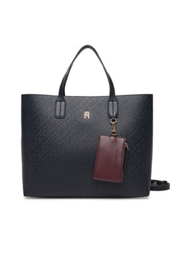 TOMMY HILFIGER - Tommy Hilfiger Torebka Th Icon Satchel Mono AW0AW18123 Granatowy. Kolor: niebieski. Materiał: skórzane