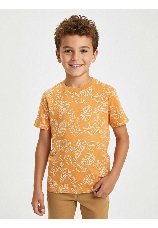 Sinsay - Koszulka we wzór roślinny - pomarańczowy. Kolor: pomarańczowy