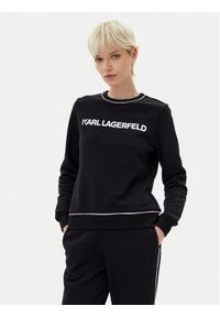 Karl Lagerfeld - KARL LAGERFELD Bluza A2W20066 Czarny Regular Fit. Typ kołnierza: dekolt w karo. Kolor: czarny. Materiał: bawełna