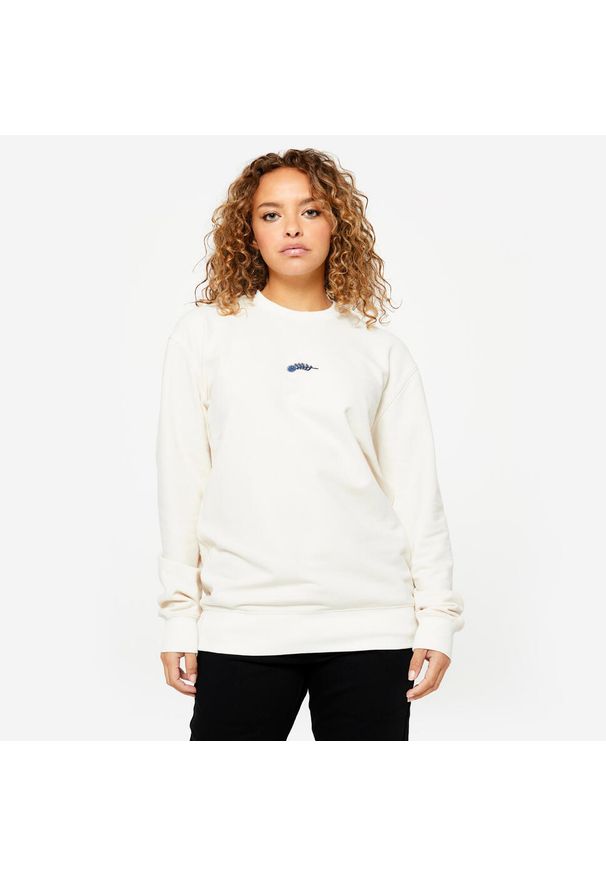 Decathlon - Bluza skaterska z kolekcji Roos Zwetsloot, beżowa, niebarwiona. Kolor: biały. Materiał: bawełna, poliester, materiał, elastan. Wzór: ze splotem. Sport: skateboard