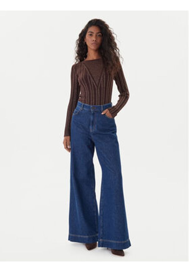 Fracomina Sweter FJ25WT7013K463Q7 Brązowy Slim Fit. Kolor: brązowy. Materiał: syntetyk