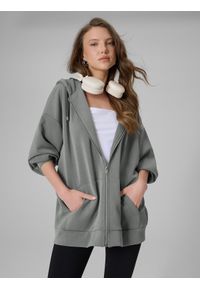 4f - 4F Bluza dresowa oversize z modalem damska - szara L. Okazja: na co dzień. Kolor: szary. Materiał: dresówka. Wzór: gładki. Styl: casual #1