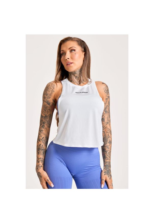 GYM GLAMOUR - Tank Top fitness damski Gym Glamour fitness damski Gym Glamour sport. Kolor: biały. Styl: glamour, sportowy