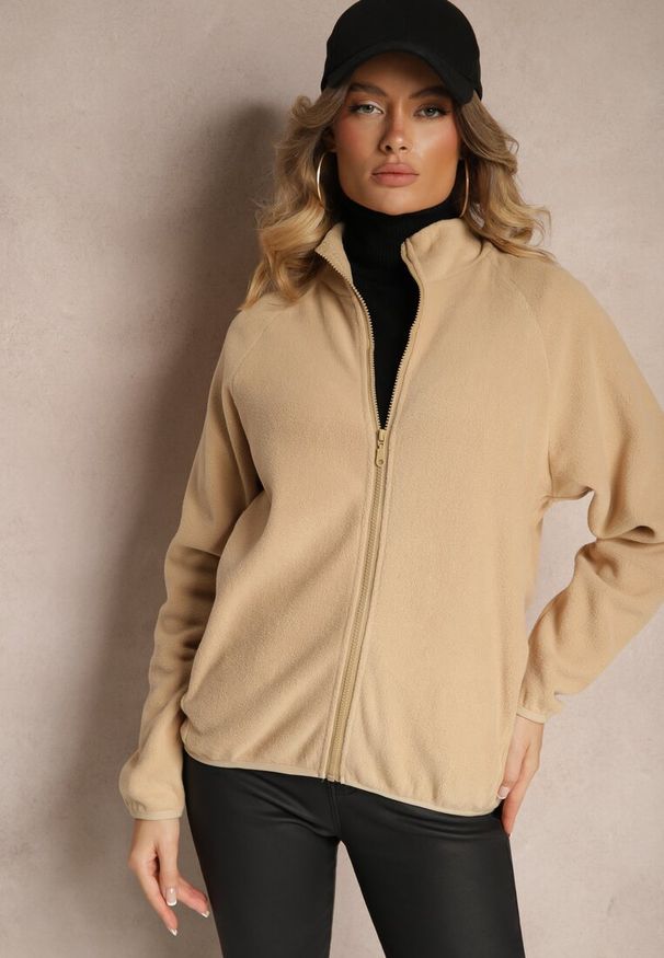 Renee - Beżowa Bluza Polar z Zapięciem na Suwak Kieszeniami i Stójką Esandria. Okazja: na co dzień. Typ kołnierza: kołnierzyk stójkowy. Kolor: beżowy. Materiał: polar. Styl: klasyczny, casual