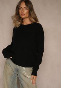 Renee - Czarny Casualowy Sweter z Wełną i Wiskozą Lussare. Okazja: na co dzień. Kolor: czarny. Materiał: wełna, wiskoza. Styl: casual #3