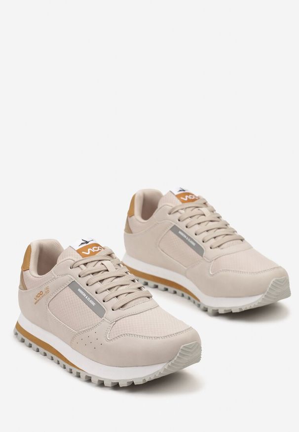 Born2be - Beżowe Buty Sportowe z Ekoskóry na Płaskiej Podeszwie ze Sznurowaniem Nelisande. Okazja: na co dzień. Nosek buta: okrągły. Zapięcie: sznurówki. Kolor: beżowy. Materiał: jeans. Obcas: na płaskiej podeszwie