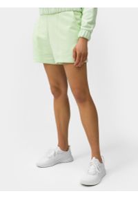 4f - 4F Spodenki dresowe z dodatkiem bawełny organicznej damskie S. Kolor: zielony. Materiał: dresówka, bawełna. Sezon: lato