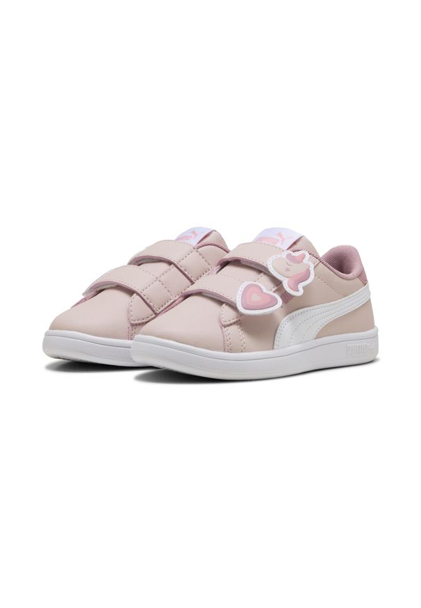 Puma - Dziecięce sneakersy PUMA Smash 3.0 Badges PUMA Mauve Mist White Pink. Kolor: różowy, biały, wielokolorowy. Sport: bieganie