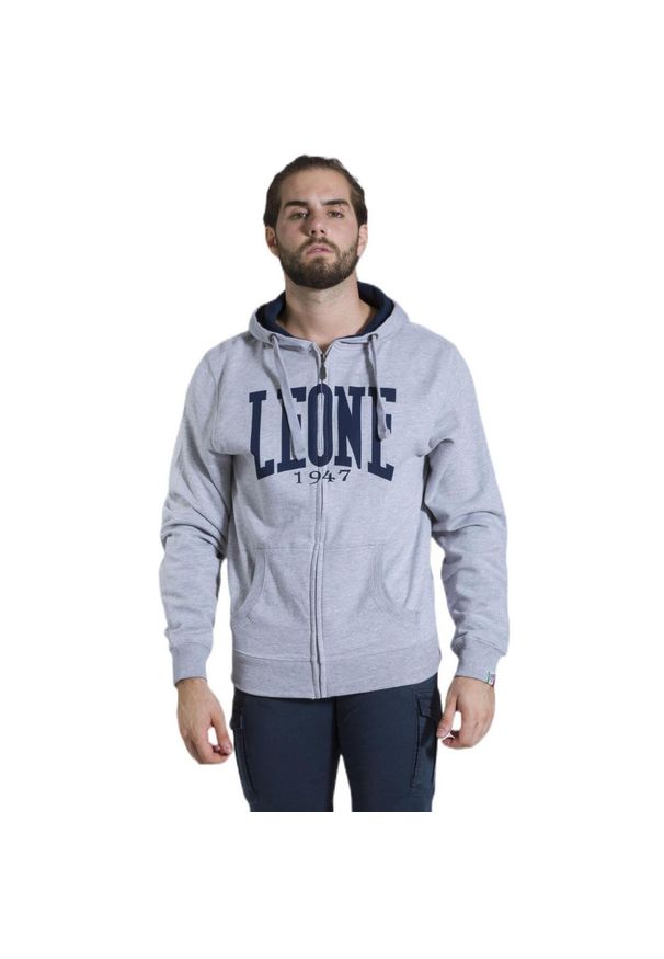 LEONE 1947 APPAREL - Męska zapinana na zamek bluza z kapturem Leone 1947 Apparel. Typ kołnierza: kaptur. Kolor: szary. Materiał: tkanina. Sport: fitness