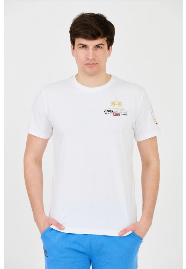 La Martina - LA MARTINA Biały męski t-shirt Jersey, Rozmiar M. Kolor: biały. Materiał: jersey