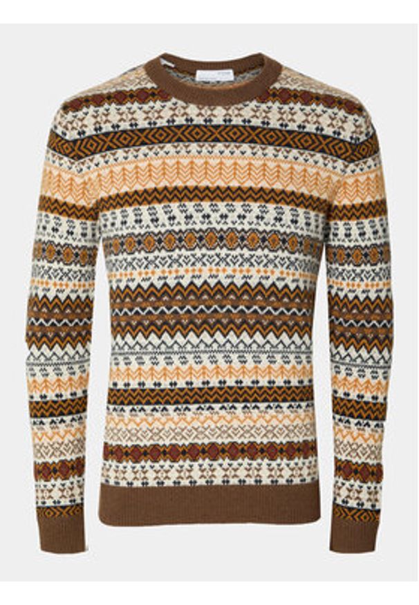 Selected Homme Sweter 16090839 Brązowy Regular Fit. Kolor: brązowy. Materiał: syntetyk