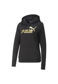 Puma - Damska bluza z kapturem z metalicznym logo Essentials+ PUMA Black Gold. Typ kołnierza: kaptur. Kolor: czarny, wielokolorowy, żółty