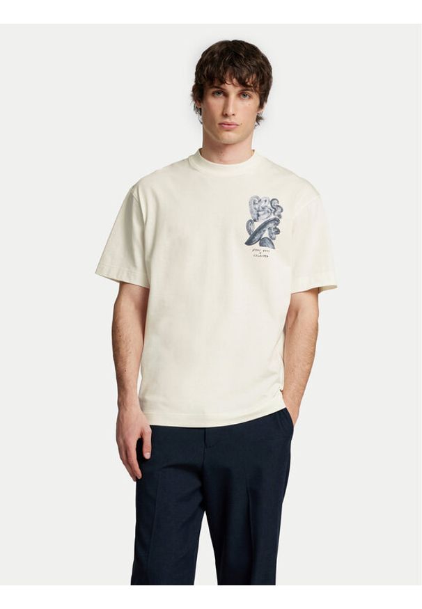 Selected Homme T-Shirt Will 16097225 Écru Relaxed Fit. Kolor: kremowy. Materiał: bawełna